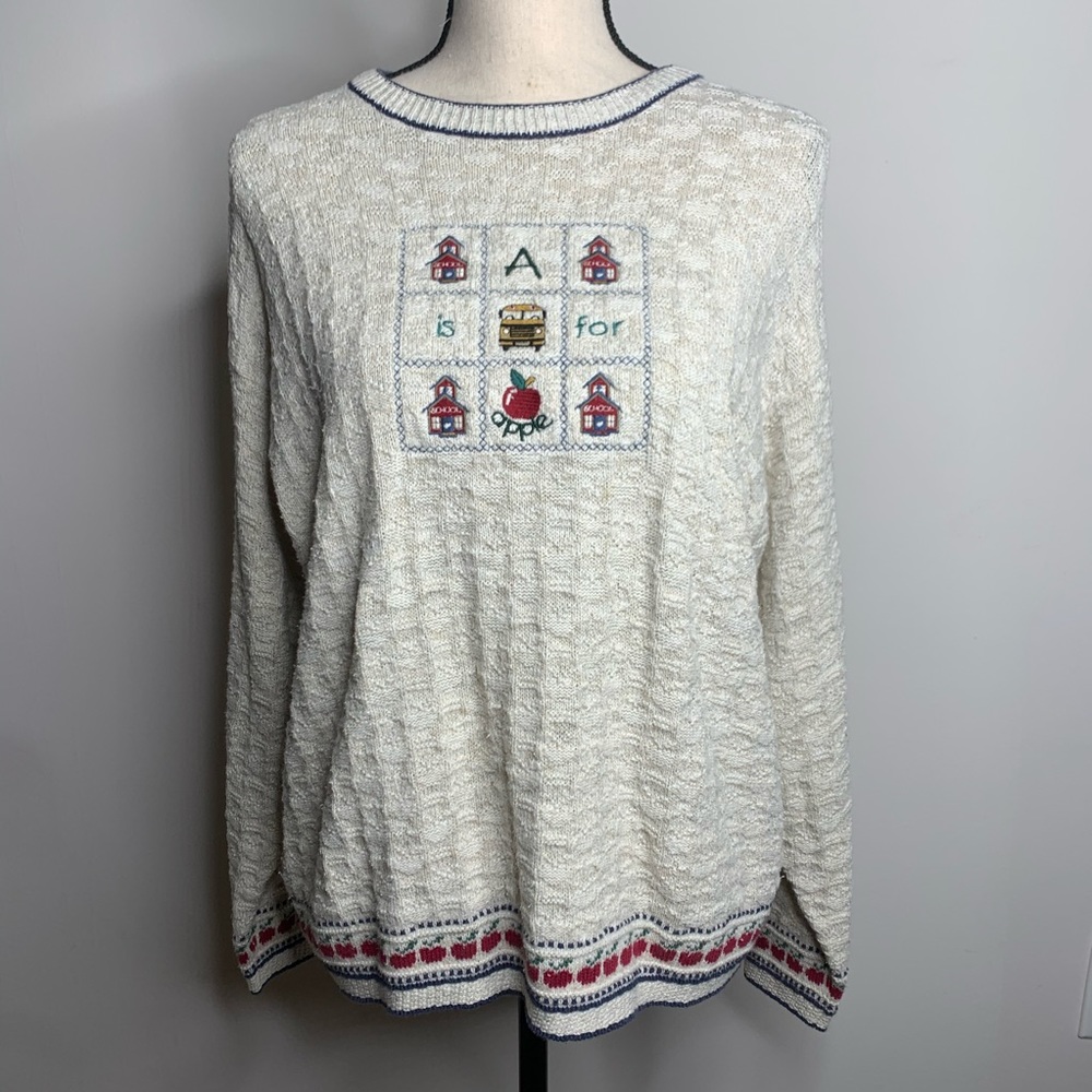 VINTAGE Teacher Back To School School Bus Sweater
